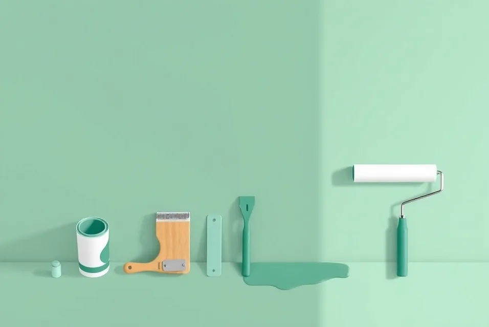 Outils de peinture disposés dans l'ordre des étapes du chantier