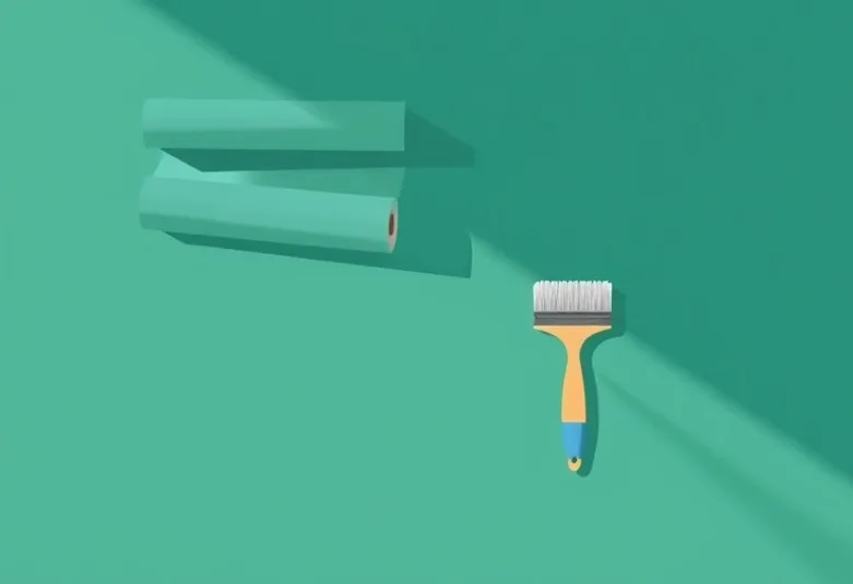 Pose de papier peint, rouleau et brosse à maroufler